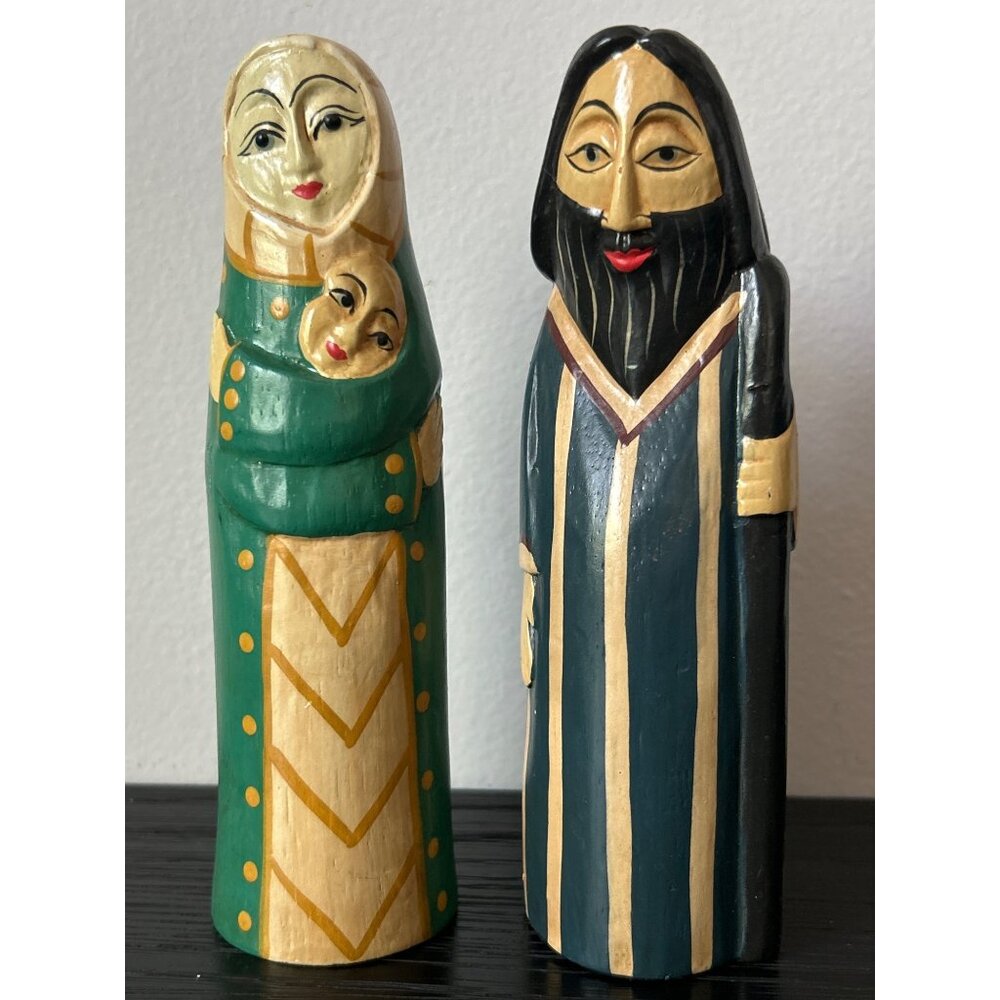 VTG 1990's Hand-Carved/Painted Balsa Wooden Nativity Figurines Mary & Joseph